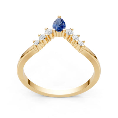 Blue Sapphire Pear & Round Shape Curved Wedding Band