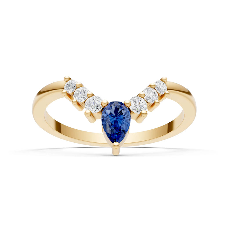 Blue Sapphire Pear & Round Shape Curved Wedding Band