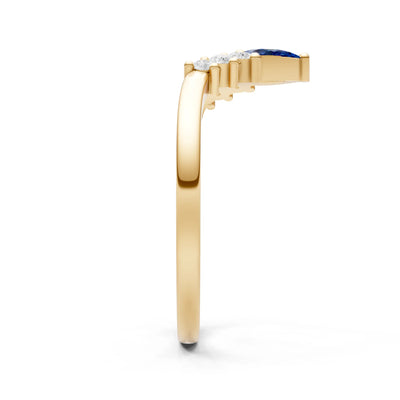 Blue Sapphire Pear & Round Shape Curved Wedding Band