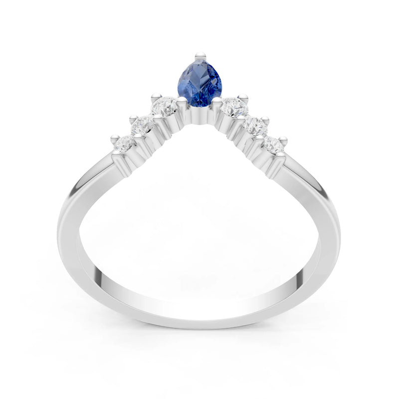 Blue Sapphire Pear & Round Shape Curved Wedding Band