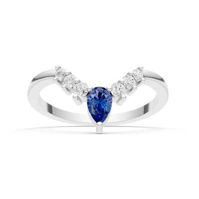 Blue Sapphire Pear & Round Shape Curved Wedding Band
