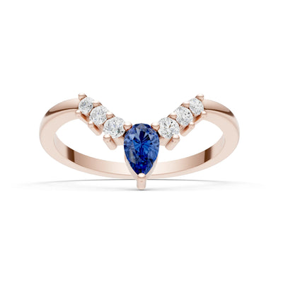 Blue Sapphire Pear & Round Shape Curved Wedding Band