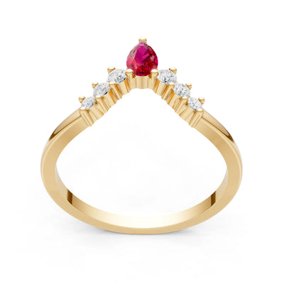 Ruby Pear & Round Shape Curved Wedding Band