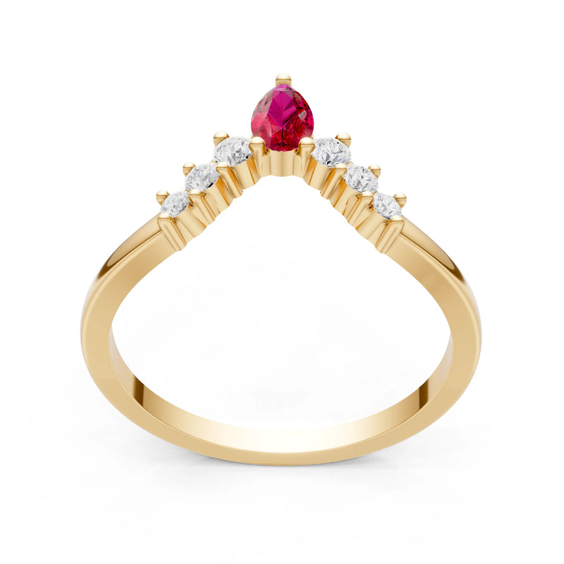 Ruby Pear & Round Shape Curved Wedding Band