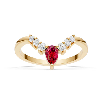 Ruby Pear & Round Shape Curved Wedding Band