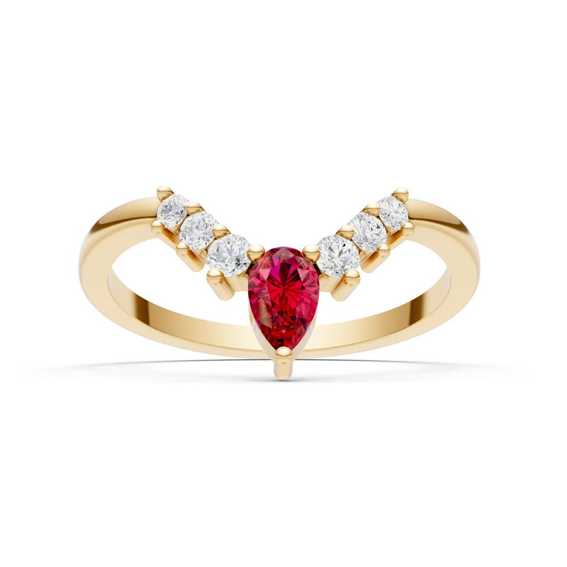 Ruby Pear & Round Shape Curved Wedding Band