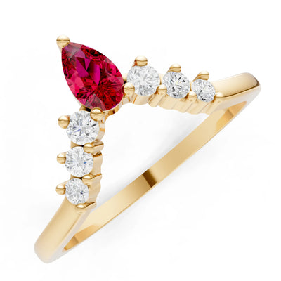 Ruby Pear & Round Shape Curved Wedding Band