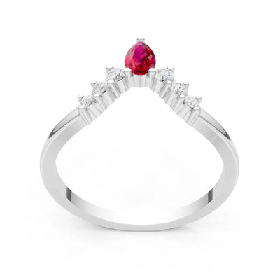 Ruby Pear & Round Shape Curved Wedding Band