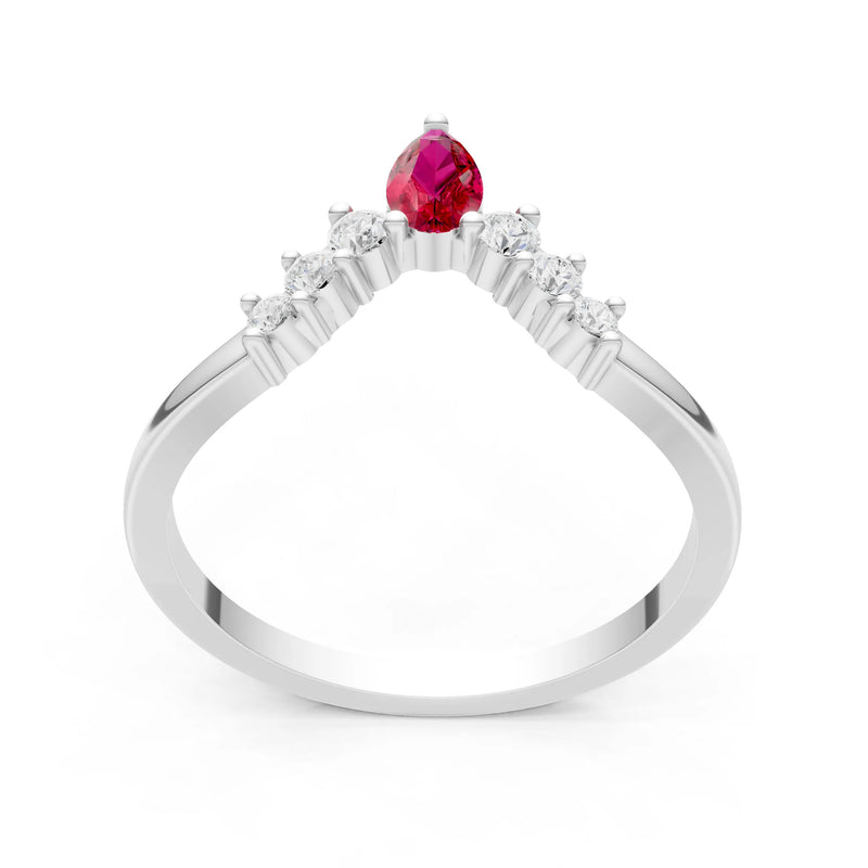 Ruby Pear & Round Shape Curved Wedding Band