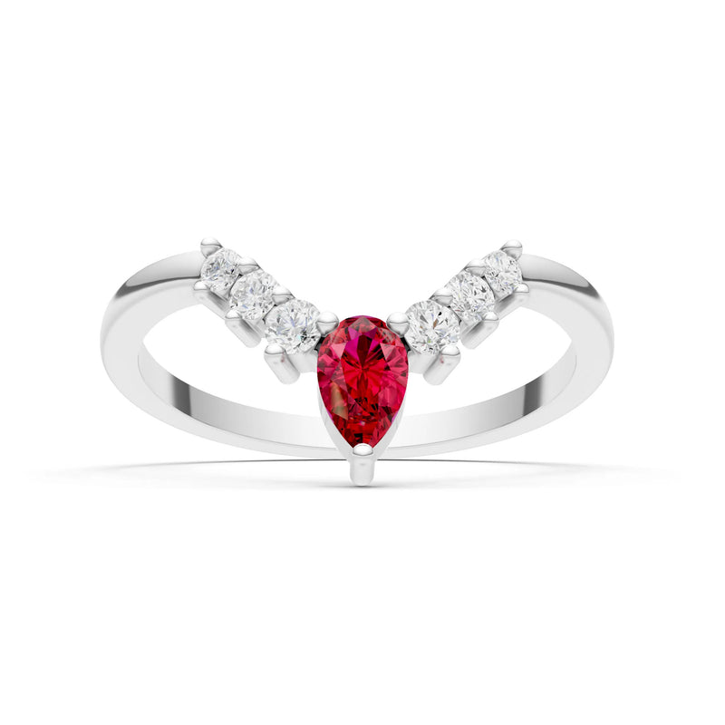 Ruby Pear & Round Shape Curved Wedding Band