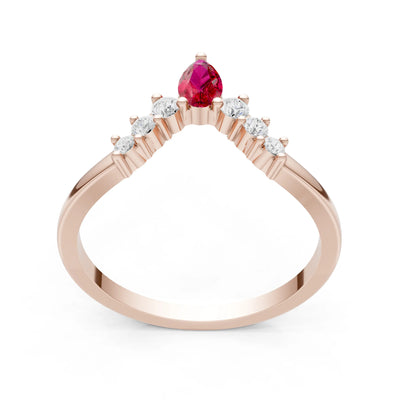 Ruby Pear & Round Shape Curved Wedding Band