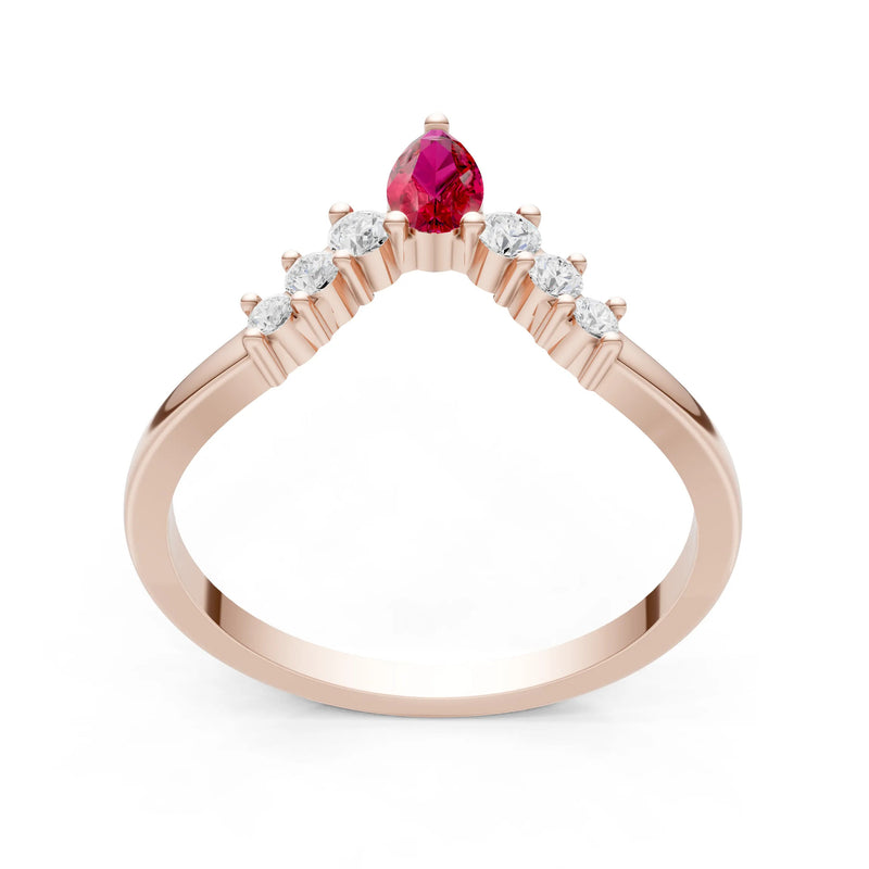 Ruby Pear & Round Shape Curved Wedding Band