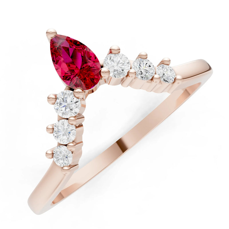 Ruby Pear & Round Shape Curved Wedding Band