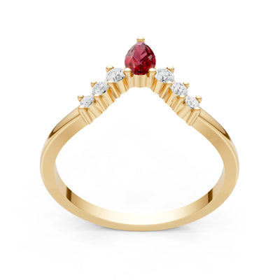 Garnet Pear & Round Shape Curved Wedding Band