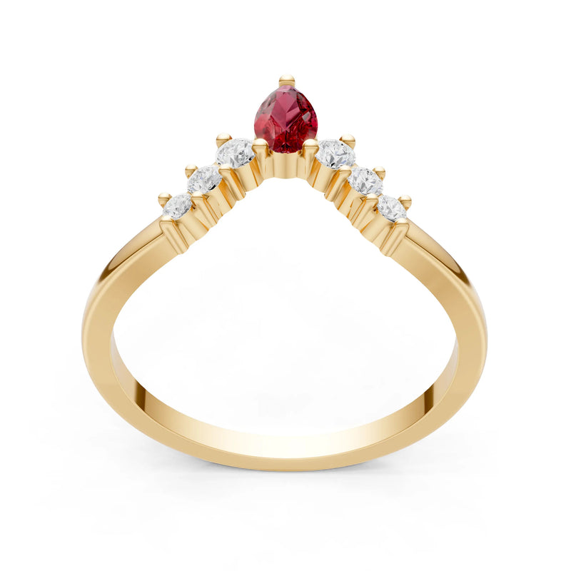 Garnet Pear & Round Shape Curved Wedding Band