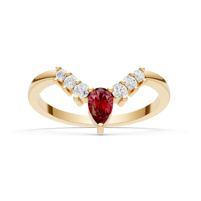 Garnet Pear & Round Shape Curved Wedding Band