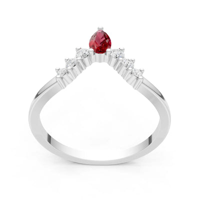 Garnet Pear & Round Shape Curved Wedding Band