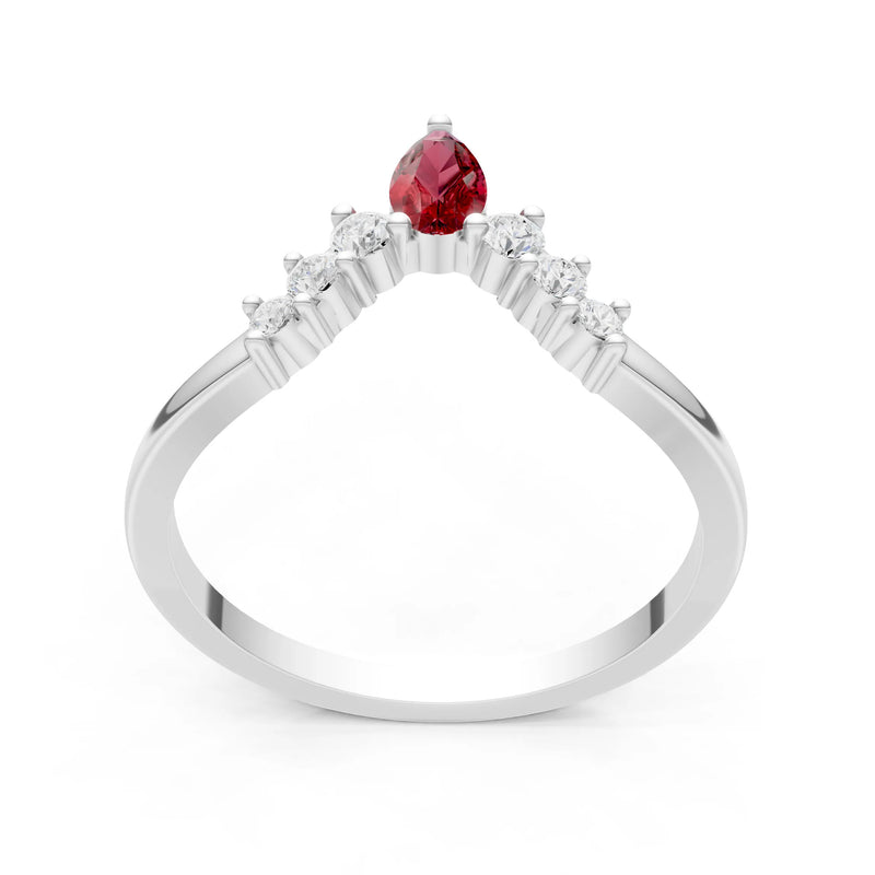 Garnet Pear & Round Shape Curved Wedding Band