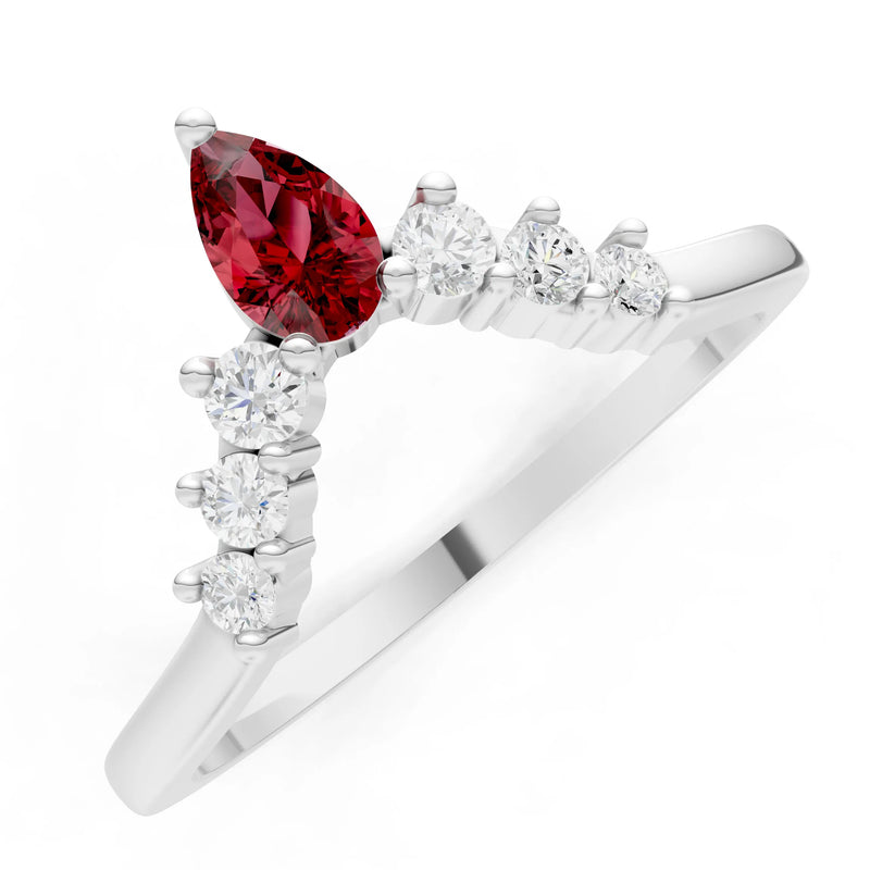 Garnet Pear & Round Shape Curved Wedding Band