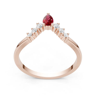 Garnet Pear & Round Shape Curved Wedding Band