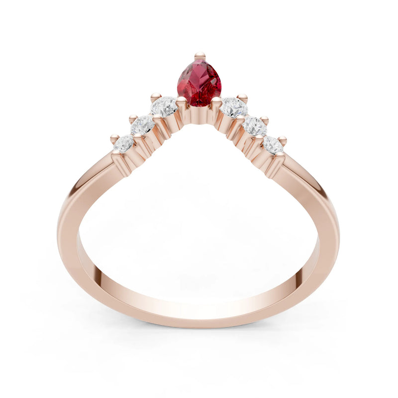 Garnet Pear & Round Shape Curved Wedding Band