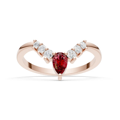 Garnet Pear & Round Shape Curved Wedding Band