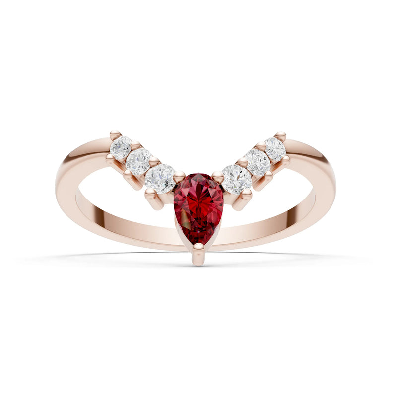 Garnet Pear & Round Shape Curved Wedding Band
