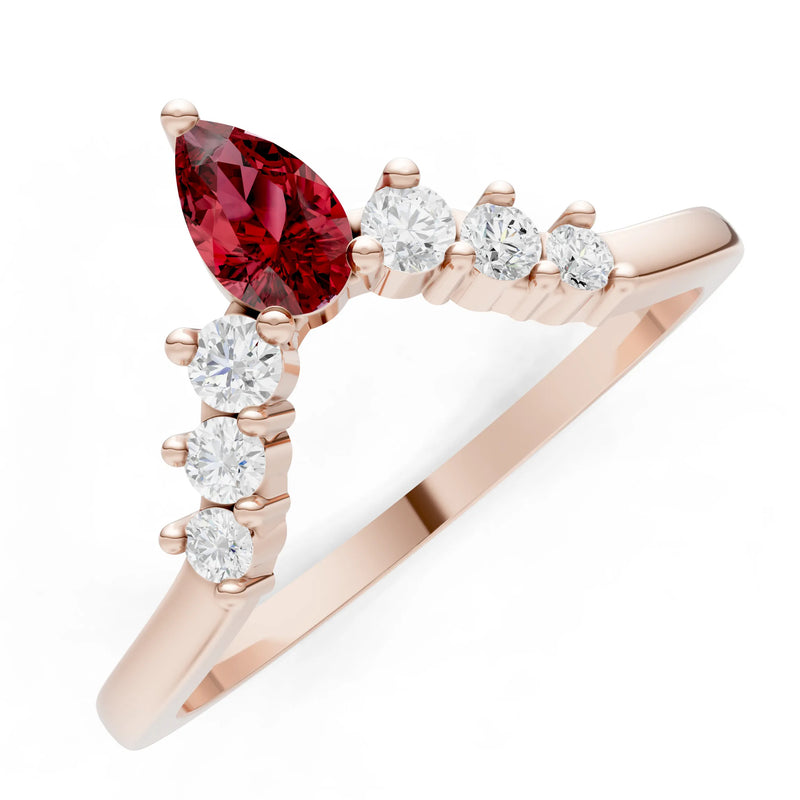 Garnet Pear & Round Shape Curved Wedding Band