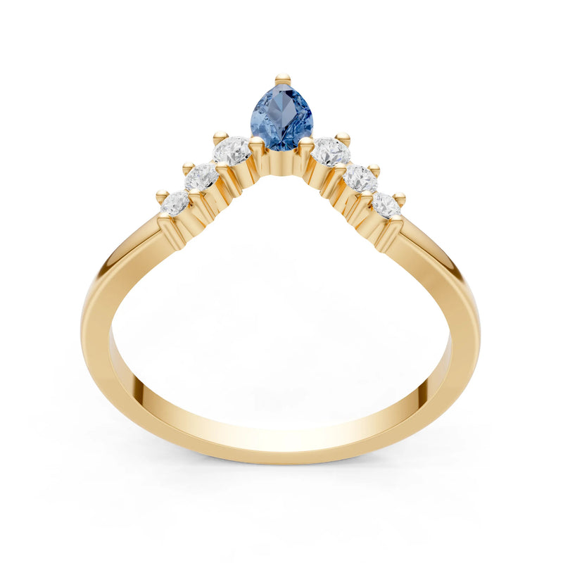 London Blue Topaz Pear & Round Shape Curved Wedding Band
