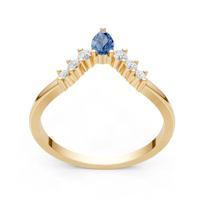 London Blue Topaz Pear & Round Shape Curved Wedding Band
