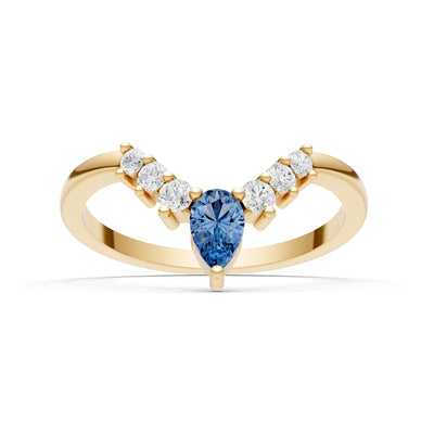 London Blue Topaz Pear & Round Shape Curved Wedding Band