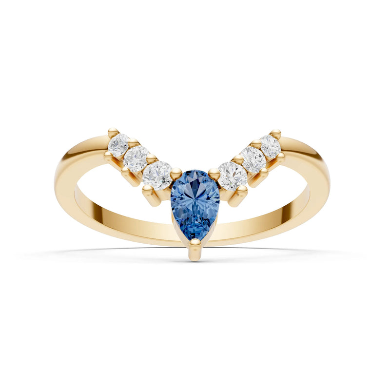 London Blue Topaz Pear & Round Shape Curved Wedding Band