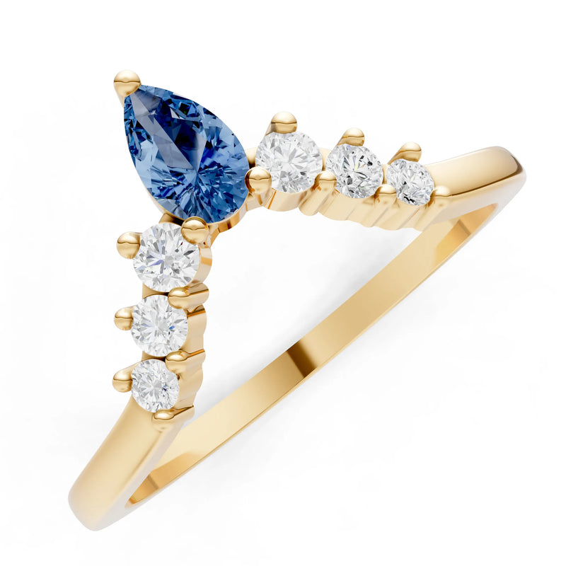 London Blue Topaz Pear & Round Shape Curved Wedding Band