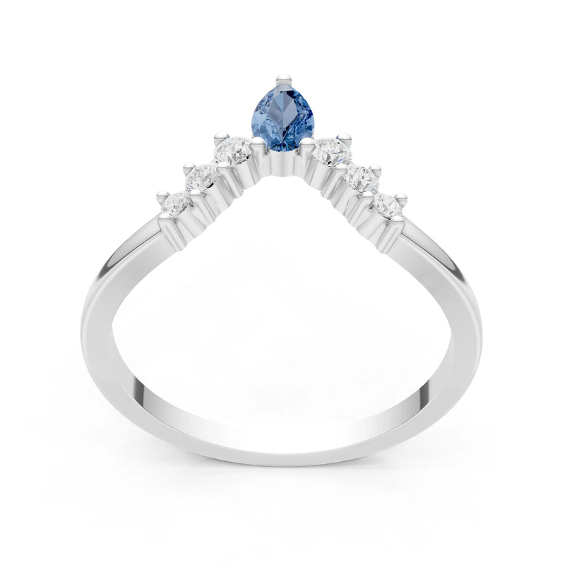 London Blue Topaz Pear & Round Shape Curved Wedding Band
