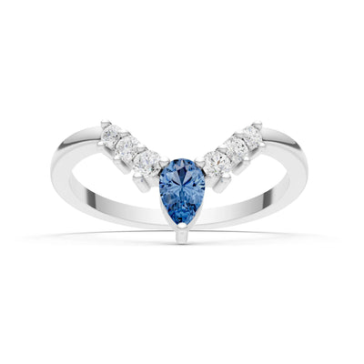 London Blue Topaz Pear & Round Shape Curved Wedding Band