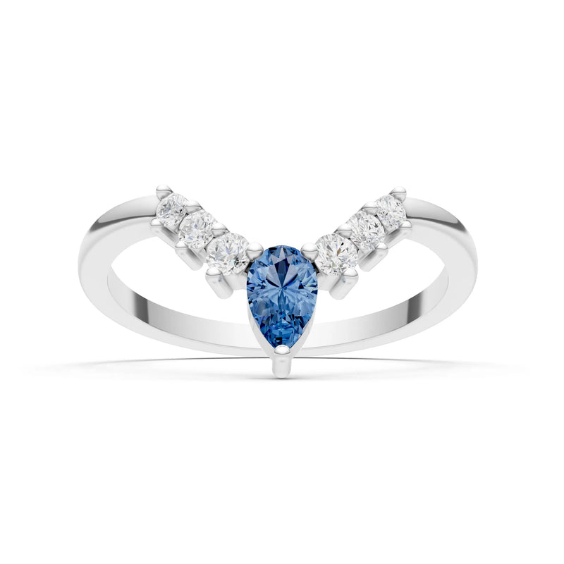 London Blue Topaz Pear & Round Shape Curved Wedding Band