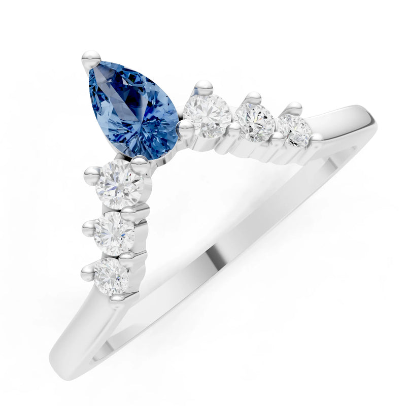 London Blue Topaz Pear & Round Shape Curved Wedding Band