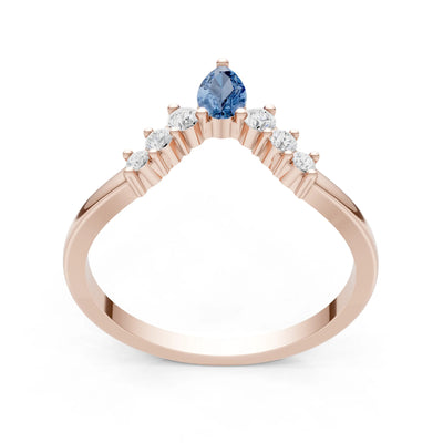 London Blue Topaz Pear & Round Shape Curved Wedding Band