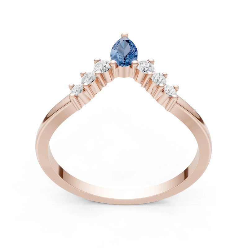 London Blue Topaz Pear & Round Shape Curved Wedding Band
