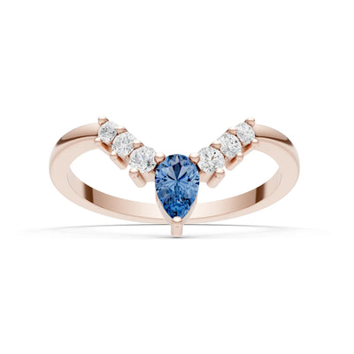 London Blue Topaz Pear & Round Shape Curved Wedding Band