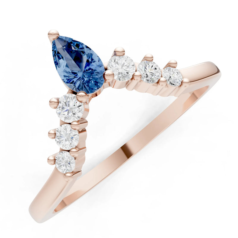 London Blue Topaz Pear & Round Shape Curved Wedding Band