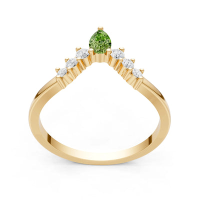 Peridot Pear & Round Shape Curved Wedding Band