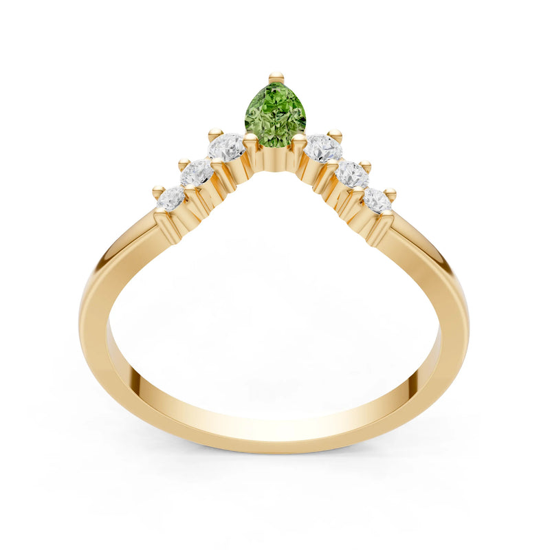 Peridot Pear & Round Shape Curved Wedding Band