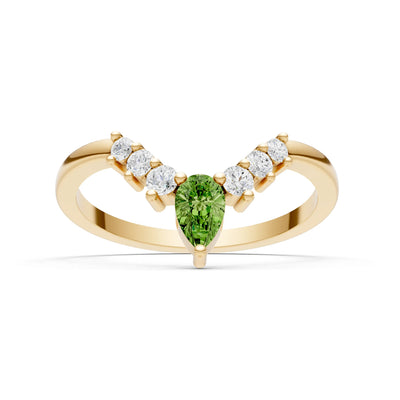 Peridot Pear & Round Shape Curved Wedding Band