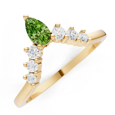 Peridot Pear & Round Shape Curved Wedding Band
