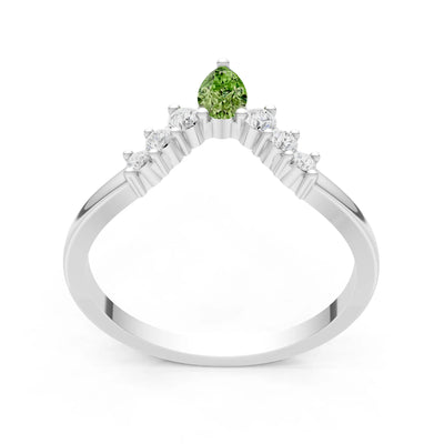 Peridot Pear & Round Shape Curved Wedding Band