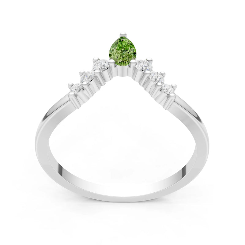 Peridot Pear & Round Shape Curved Wedding Band