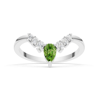 Peridot Pear & Round Shape Curved Wedding Band