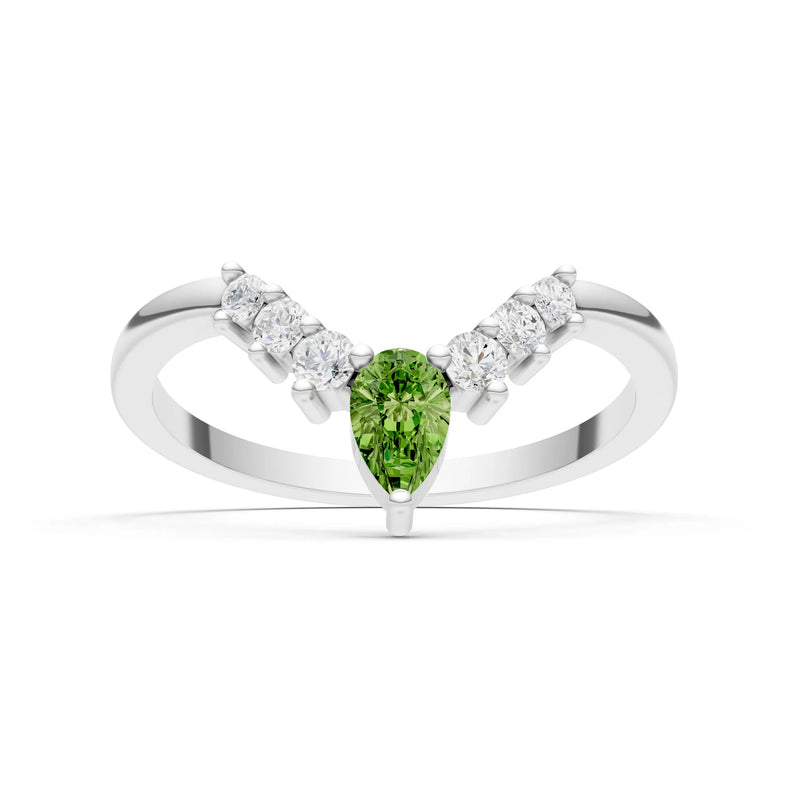 Peridot Pear & Round Shape Curved Wedding Band