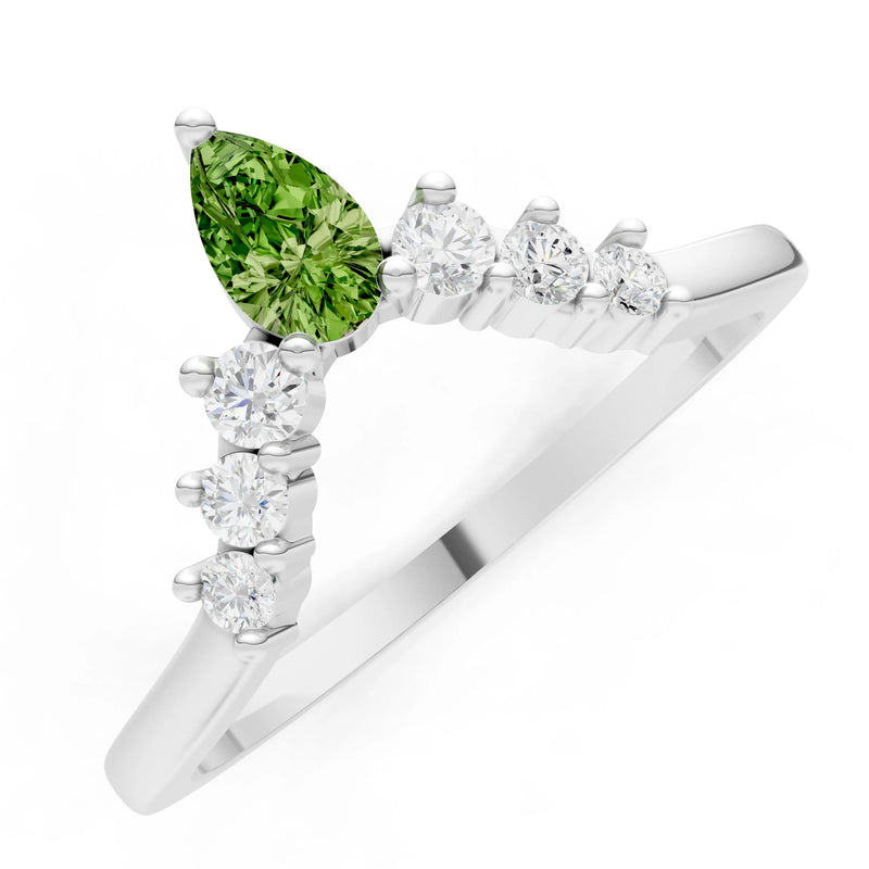 Peridot Pear & Round Shape Curved Wedding Band